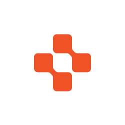 A stylized orange plus sign with rounded, connected parts.