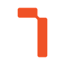 A stylized orange shape resembling the number seven on black.