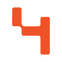 A stylized, blocky orange number four on a black background.